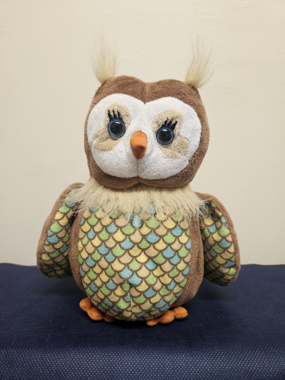 GANZ Opal Owl Plush with Green and Blue Scaled Belly and Orange Beak - No Code